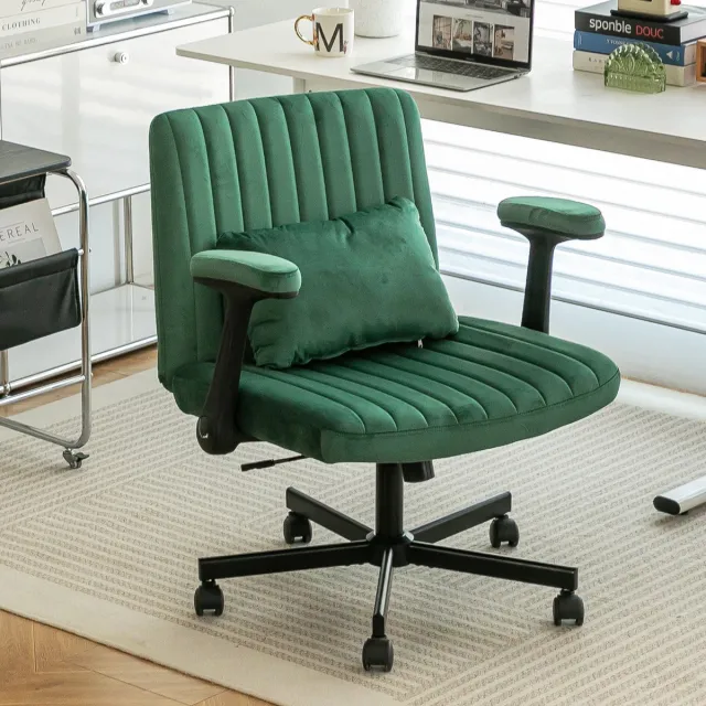 REDOM Bureaustoel - Velours bekleding - Hoogteverstelbaar en 360° draaibaar - Inklapbare armleuningen - Modern - Home office - Stof - 92,9 x 70 cm Groen