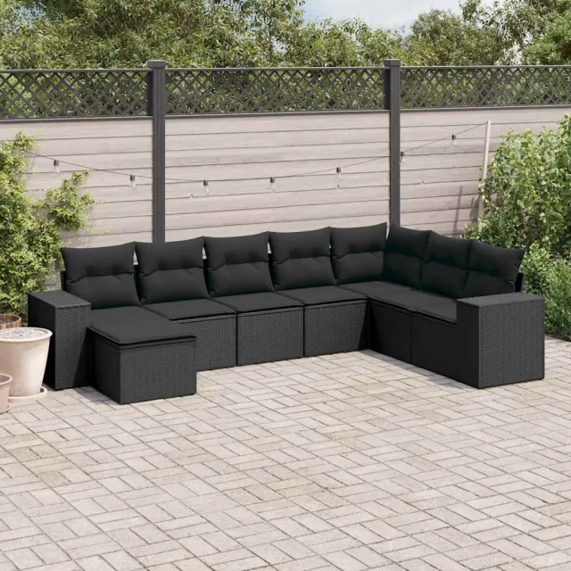 vidaXL 8-delige Loungeset met kussens poly rattan zwart, foto 2