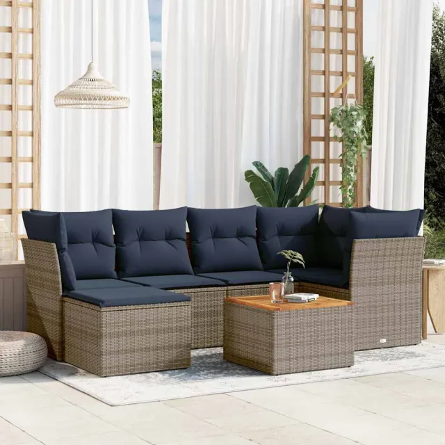 vidaXL 7-delige tuinbankset met kussens, grijs polyrotan, foto 2