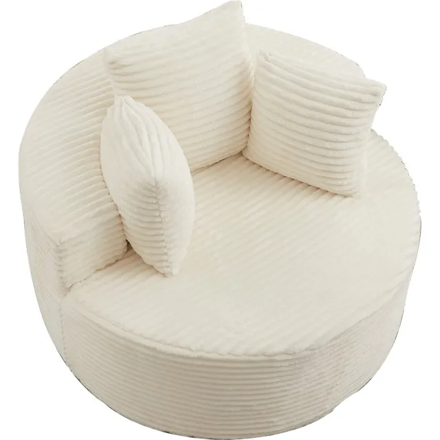 HAUSS SPOLE Fauteuil - Ronde Loungestoel - Met 3 Sierkussens En Brede Armleuningen - Voor Woonkamer En Slaapkamer - Beige Corduroy