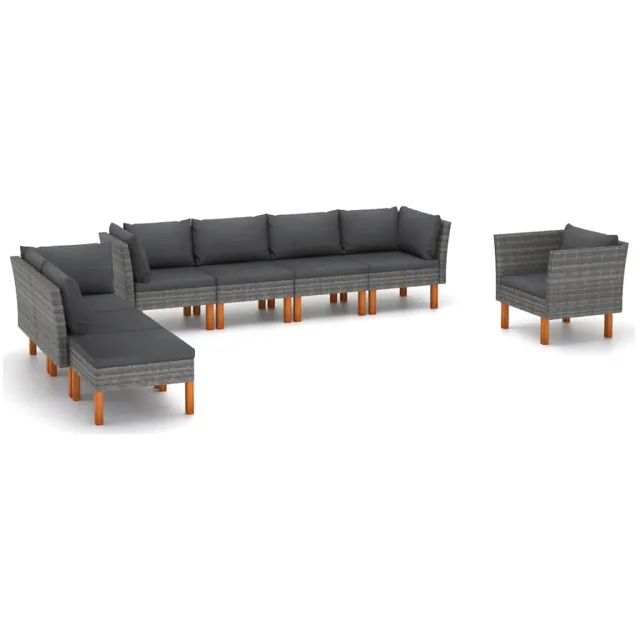 vidaXL 8-delige Loungeset poly rattan en eucalyptushout grijs, foto 2
