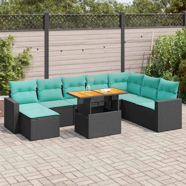 vidaXL 9-delige Loungeset met kussens poly rattan zwart, foto 2