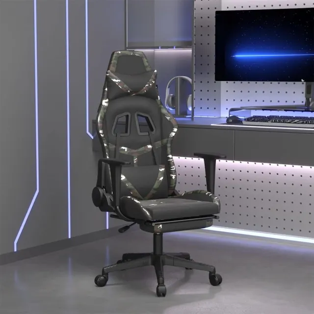 vidaXL Massage gamestoel met voetensteun kunstleer zwart en camouflage Meerkleurig
