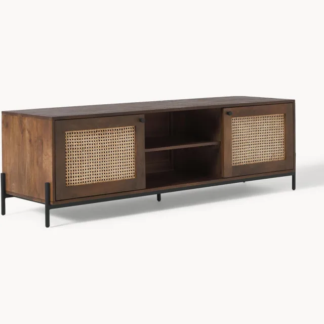 Westwing Collection Tv-meubel Vienna met Weens vlechtwerk Bruin