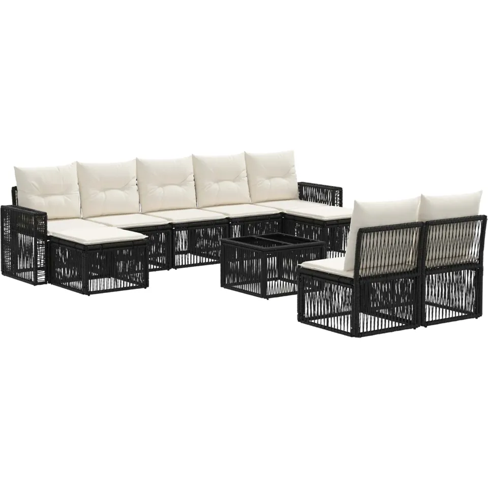vidaXL Tuinbankenset 10 st Zwart en Cream Wit poly rattan, foto 3