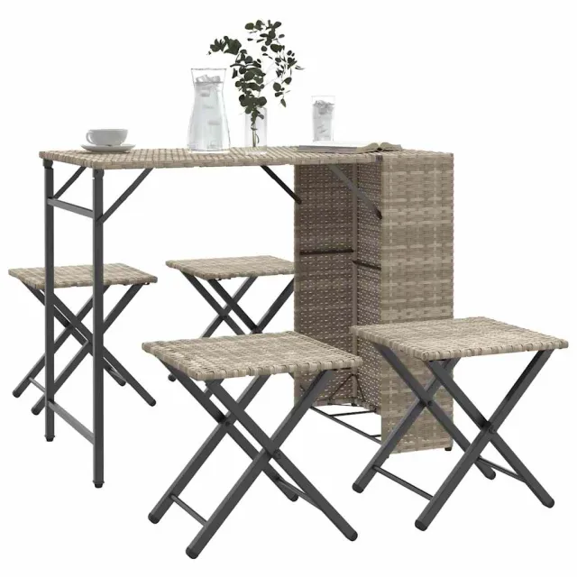 vidaXL 5-delige Tuinset inklapbaar poly rattan lichtgrijs grijs, foto 2