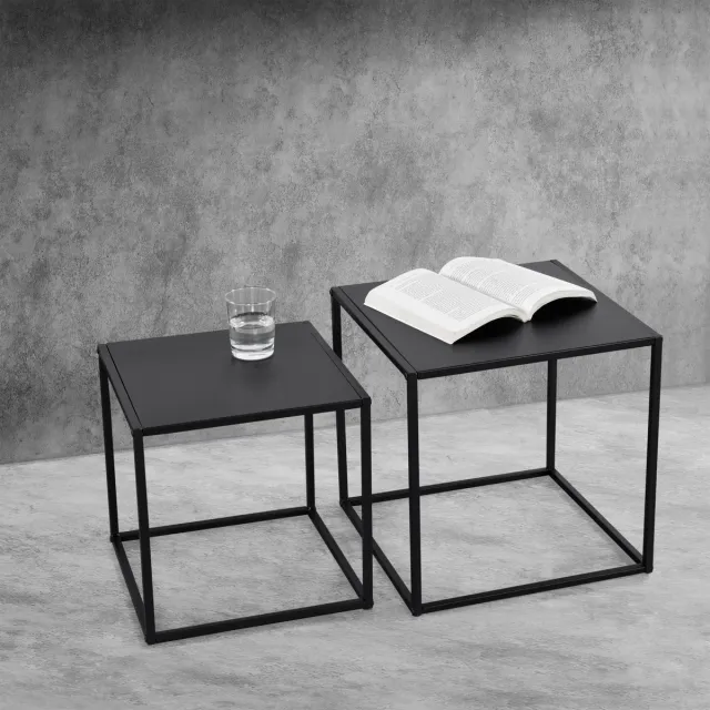 en.casa Bijzettafel set van 2 zwart metaal 40x40x40 - 35x35x35 cm