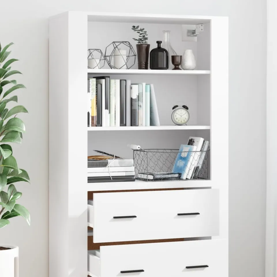 vidaXL Hoge kast bewerkt hout wit, foto 4