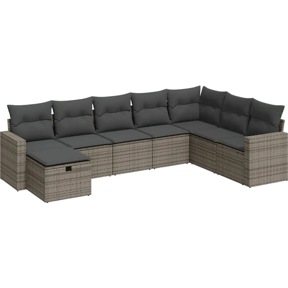 vidaXL 8-delige Loungeset met kussens poly rattan grijs, foto 3