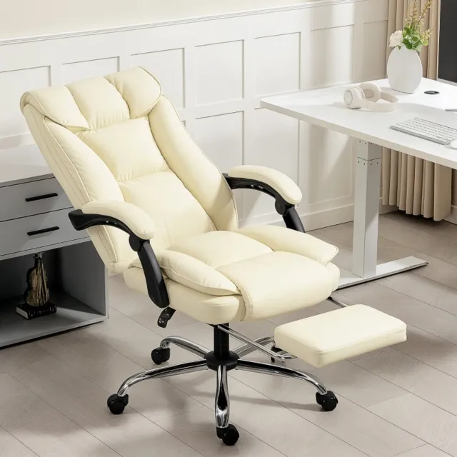 CHICFURN Bureaustoel - Met voetsteun - Hoge rugleuning - Beige