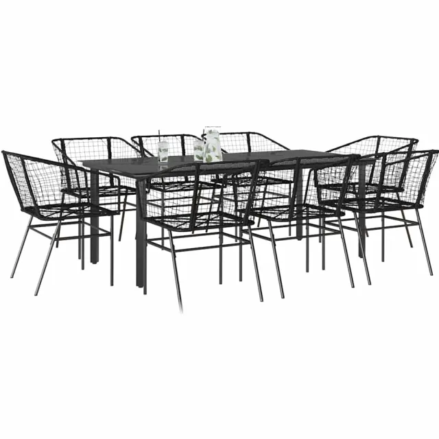 vidaXL 9-delige Tuinset poly rattan glas zwart