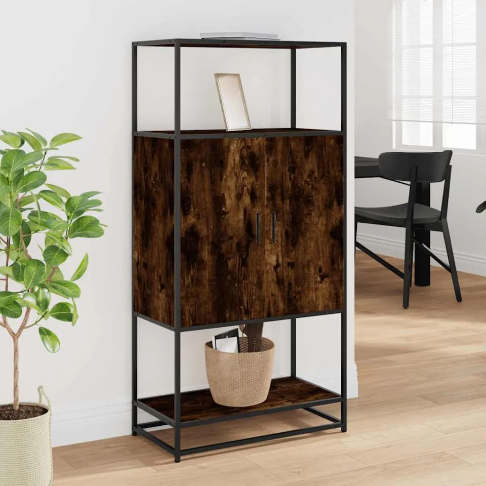 vidaXL Hoge kast 68x35x139cm bewerkt hout en metaal gerookt eikenkleur, foto 2