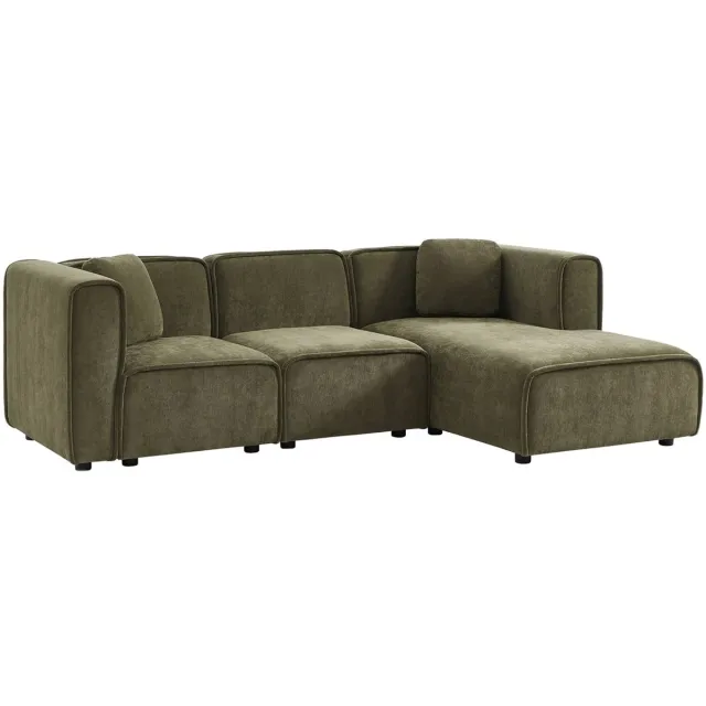 sweeek Rechtse hoekbank 3 zitplaatsen stof 2 vierkante kussens l 230 x b 145 x h 70 cm - lester Kaki