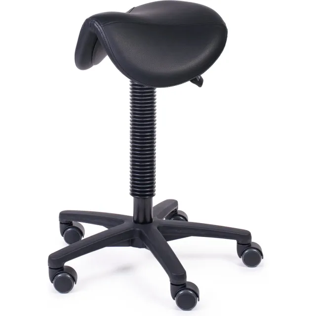 MTM zadelkruk ATLA 200-N - ergonomisch smal zadel - kunstleer - kunststof kruisvoet - wielen - zwart –- 52/72 cm