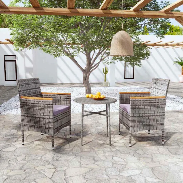 vidaXL 3-delige Tuinset poly rattan grijs, foto 2