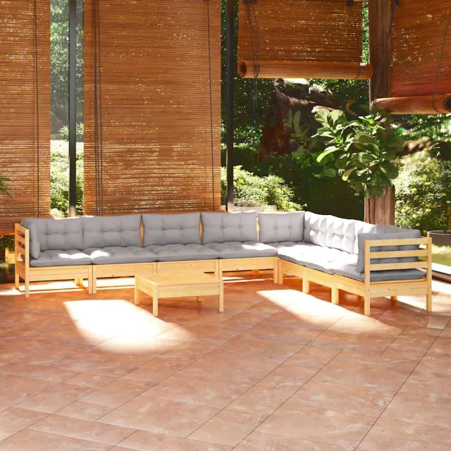 vidaXL 9-delige Loungeset met grijze kussens massief grenenhout grijs, foto 2