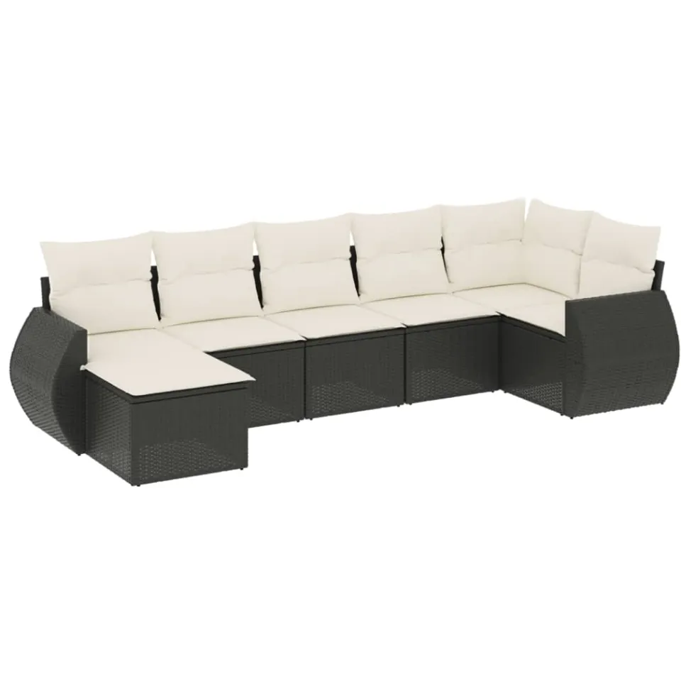 vidaXL 7-delige Loungeset met kussens poly rattan zwart, foto 3