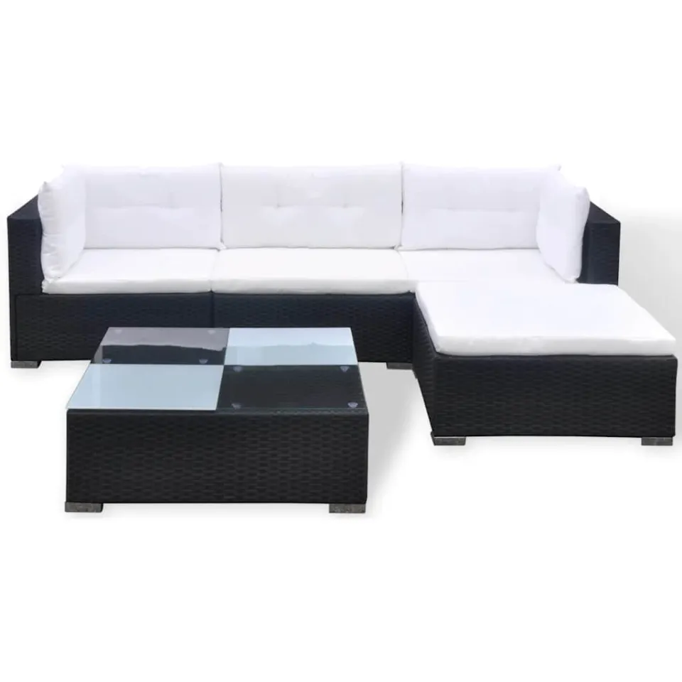 vidaXL 5-delige Loungeset met kussens poly rattan zwart, foto 4