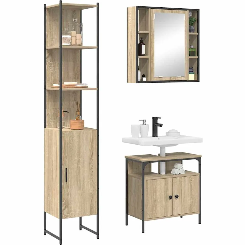 vidaXL Badkamermeubelset 3 st Sonoma Eiken 33 x 33 x 185,5 cm Beige