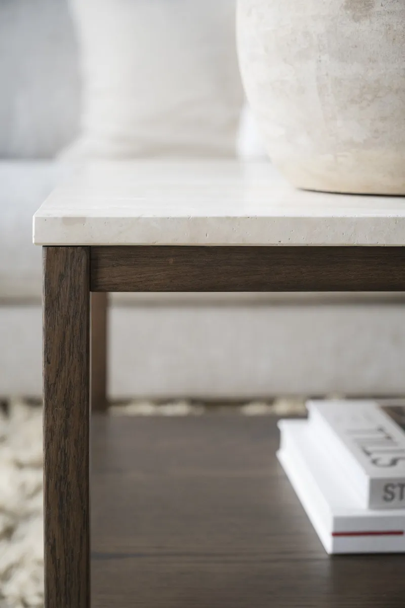 Rowico Home Orwel houten salontafel met travertine tafelblad - donker eiken - 140 cm, foto 5