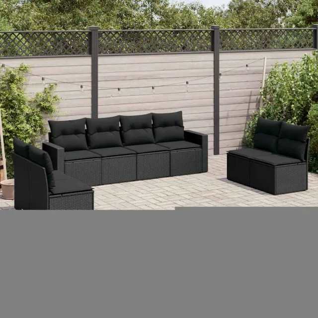 vidaXL 8-delige Loungeset met kussens poly rattan zwart, foto 2