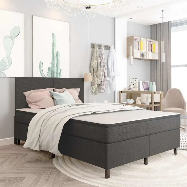 vidaXL Boxspring stof donkergrijs 160x200 cm
