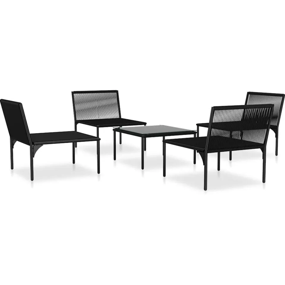 vidaXL 5-delige Loungeset met kussens PVC zwart