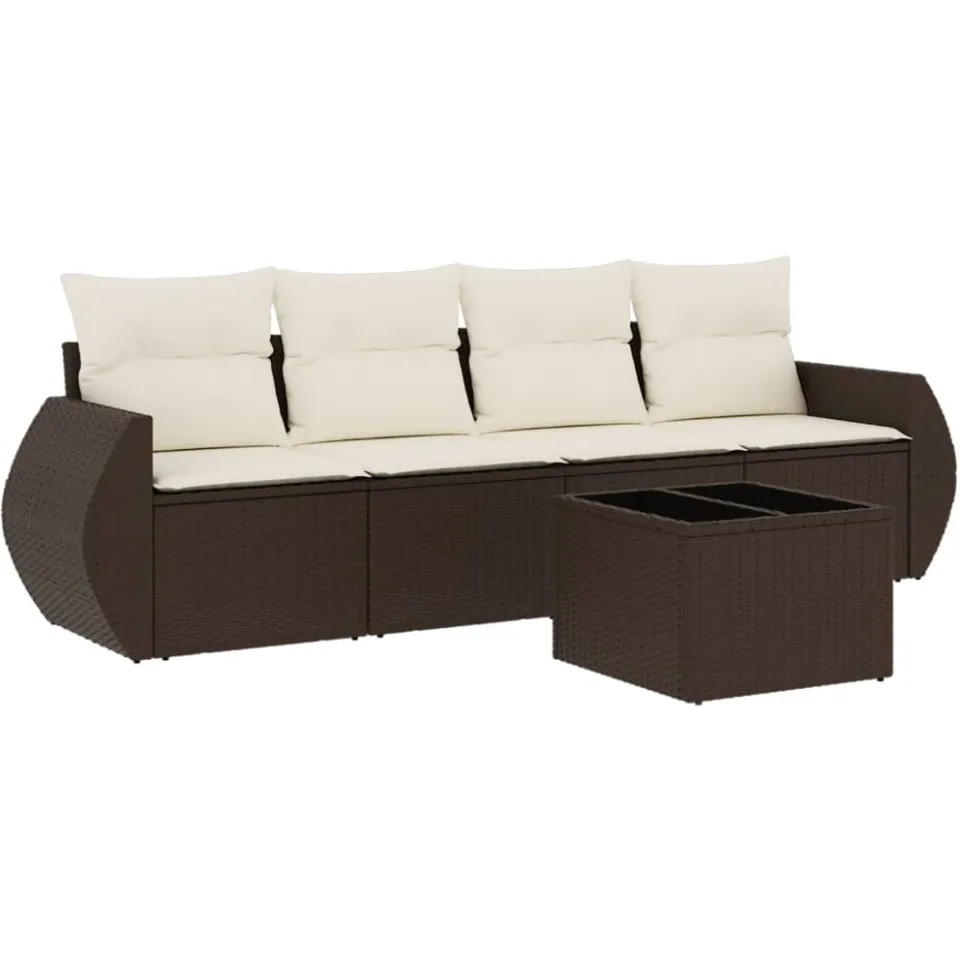 vidaXL 5-delige Loungeset met kussens poly rattan bruin, foto 3