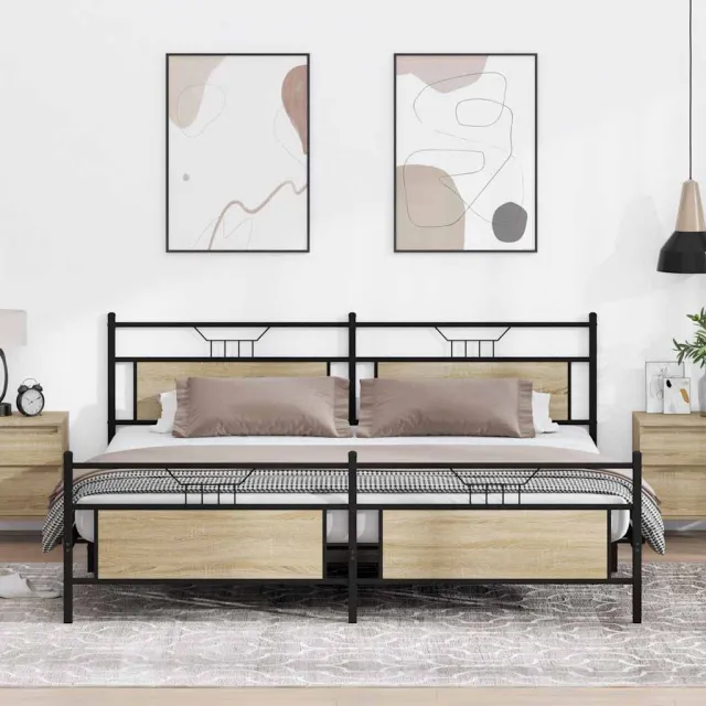 vidaXL Bedframe zonder matras metaal sonoma eikenkleur 200x200 cm