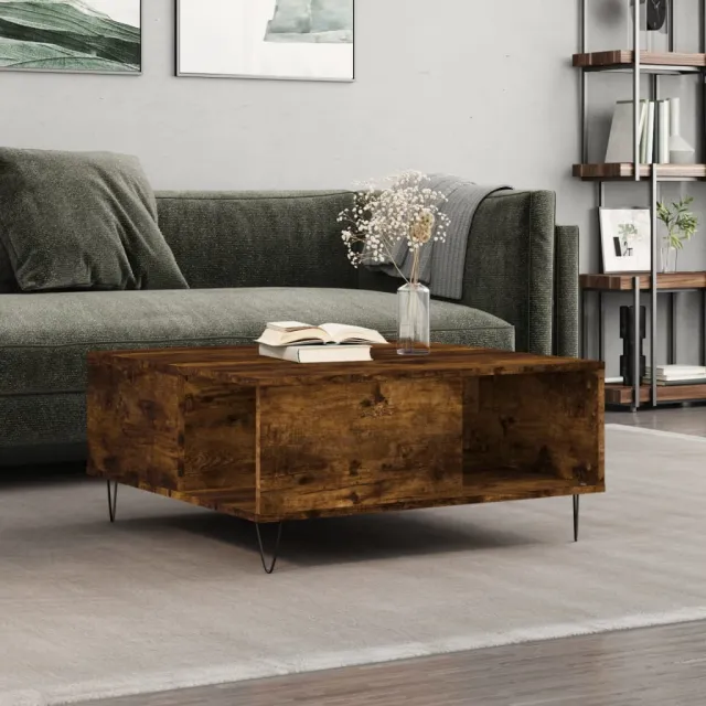 vidaXL Salontafel 80x80x36,5 cm bewerkt hout gerookt eikenkleurig, foto 2