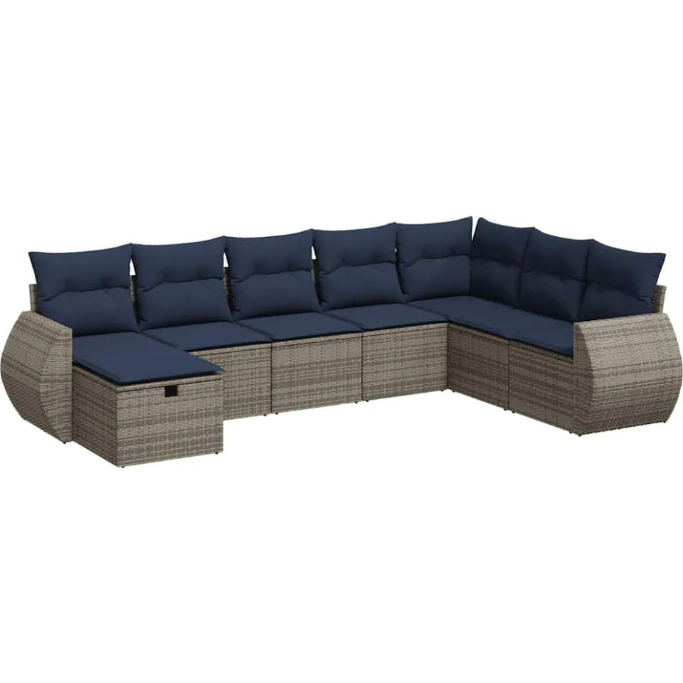vidaXL 8-delige Loungeset met kussens poly rattan grijs, foto 3