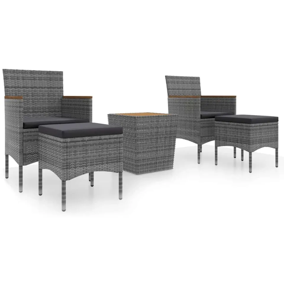 vidaXL 5-delige Bistroset poly rattan en massief acaciahout grijs, foto 3