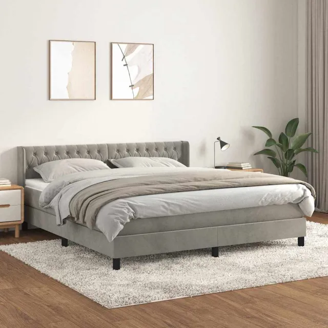vidaXL Boxspring met matras fluweel lichtgrijs 160x200 cm grijs