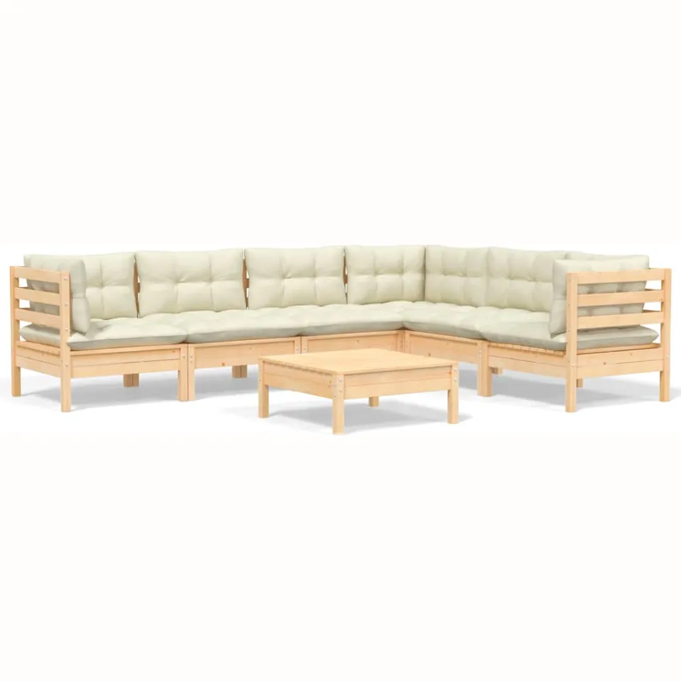 vidaXL 7-delige Loungeset met crèmekleurige kussens massief grenenhout, foto 4
