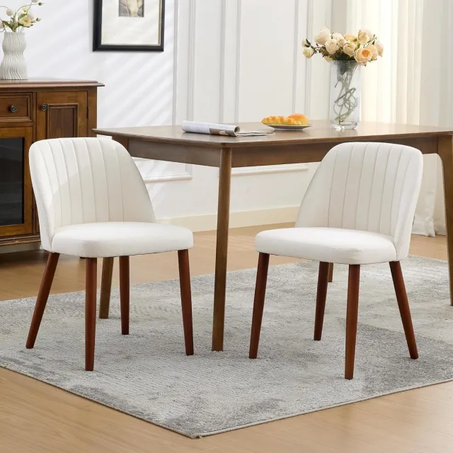 Triumpunpre Set van 2 moderne gestoffeerde eetkamerstoelen - Ergonomische, gewatteerde rugleuning - Dik zitkussen - Massief houten poten - Beige