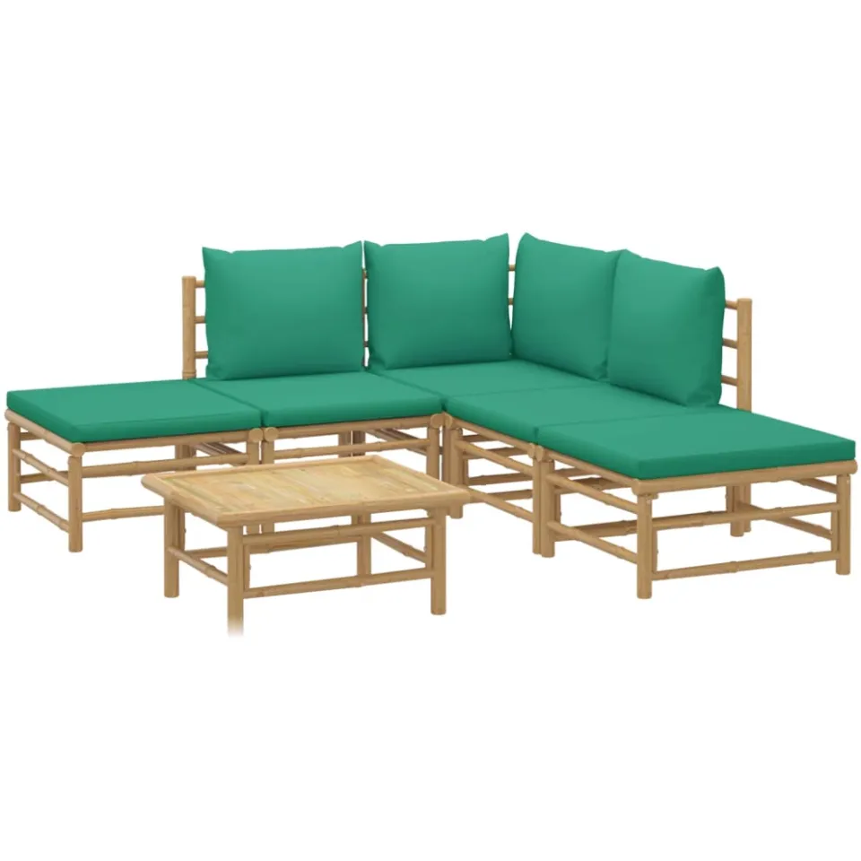 vidaXL 6-delige Loungeset met kussens bamboe groen Bruin