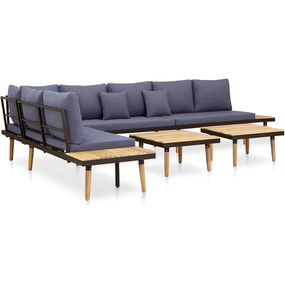 vidaXL Loungeset 7-zits met kussens massief acaciahout bruin, foto 3
