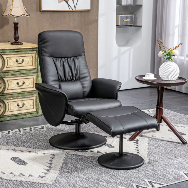 MODENUIT Relaxfauteuil 76 x 81 x 101 cm - Verstelbare Rugleuning Met Hocker - Woonkamer - Kunstleer Zwart