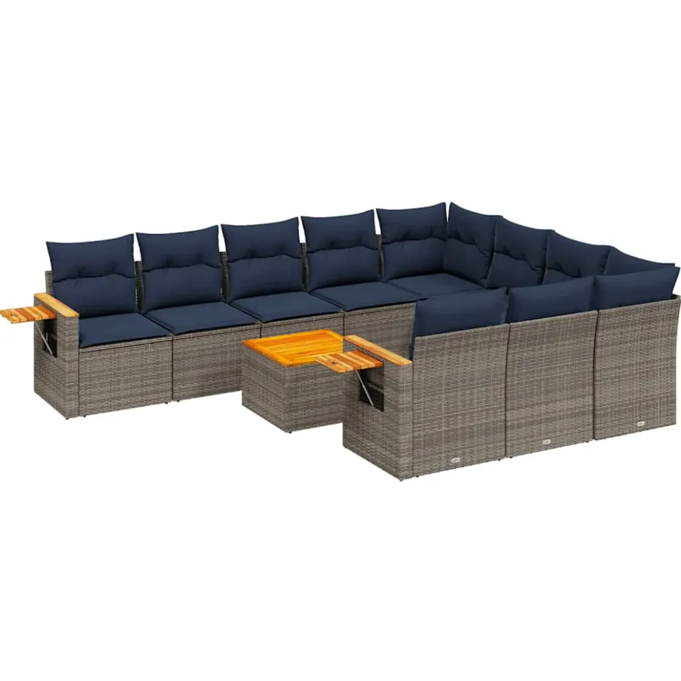 vidaXL 11-delige Loungeset met kussens poly rattan grijs, foto 3