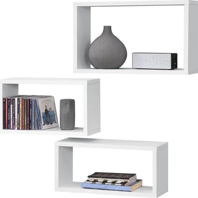 en.casa Wandplank Mandal set van 3 houtkleurig wit