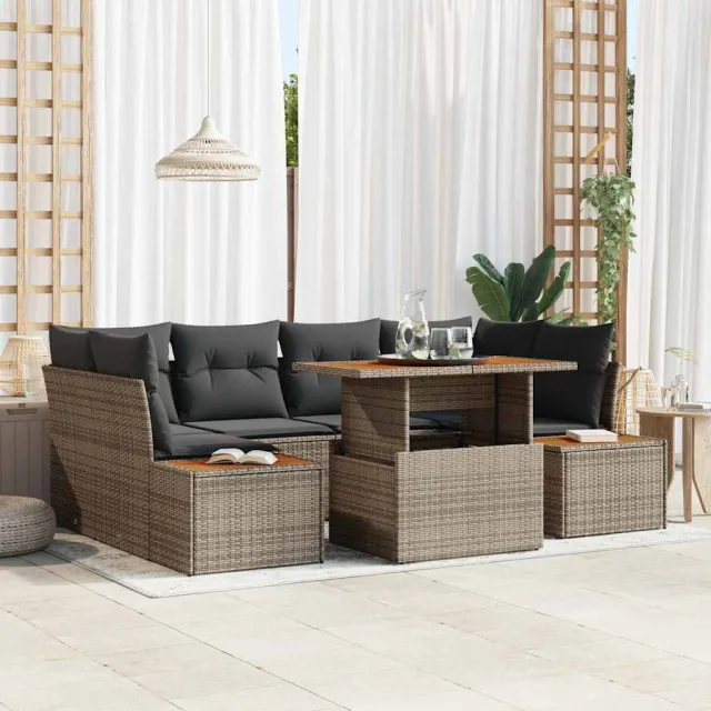 vidaXL Tuin Sofa Set 7 st Grijs Poly riet, foto 2