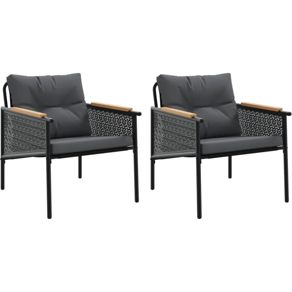 vidaXL Tuinstoelen 2 st met kussens staal zwart, foto 3