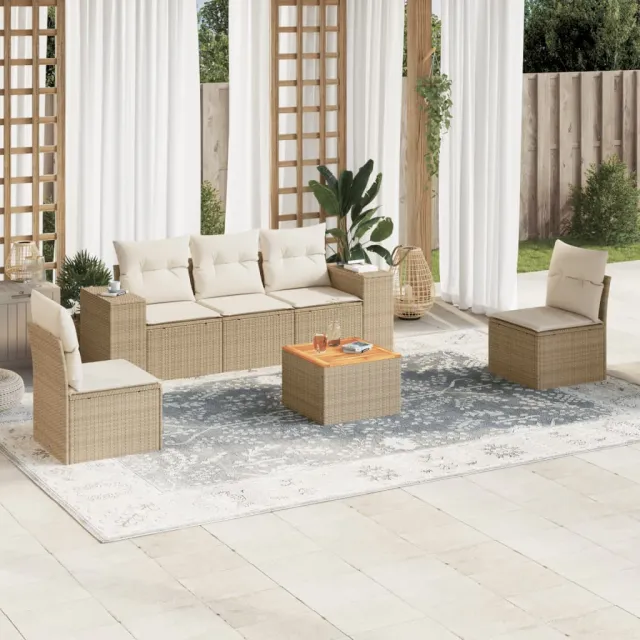 vidaXL 6-delige Loungeset met kussens poly rattan beige, foto 2