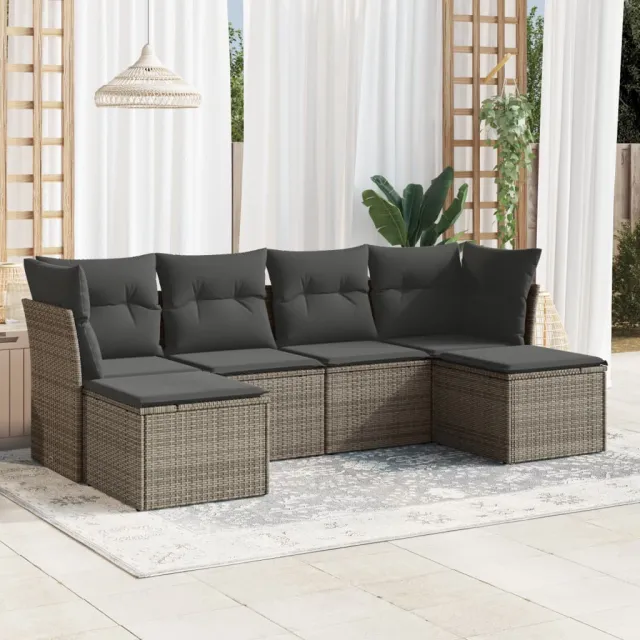 vidaXL 6-delige Loungeset met kussens poly rattan grijs, foto 2