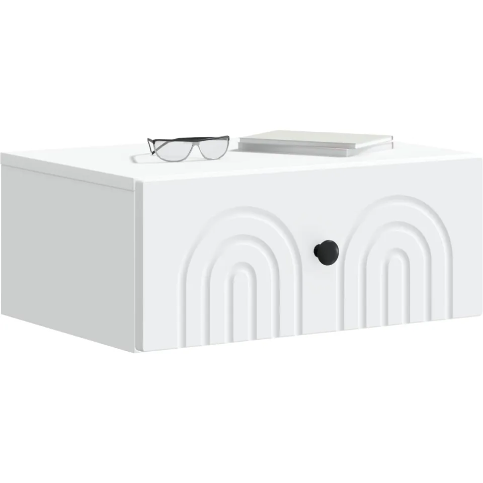 vidaXL Wandbeugel Bedkast met lade Wit 49 x 34,5 x 20 cm Bewerkt hout