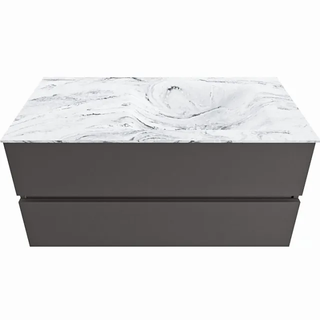 Mondiaz VICA-DLUX 100cm badmeubel onderkast Dark grey 2 lades. Inbouw wastafel CLOUD rechts 1 kraangat, kleur Glace.