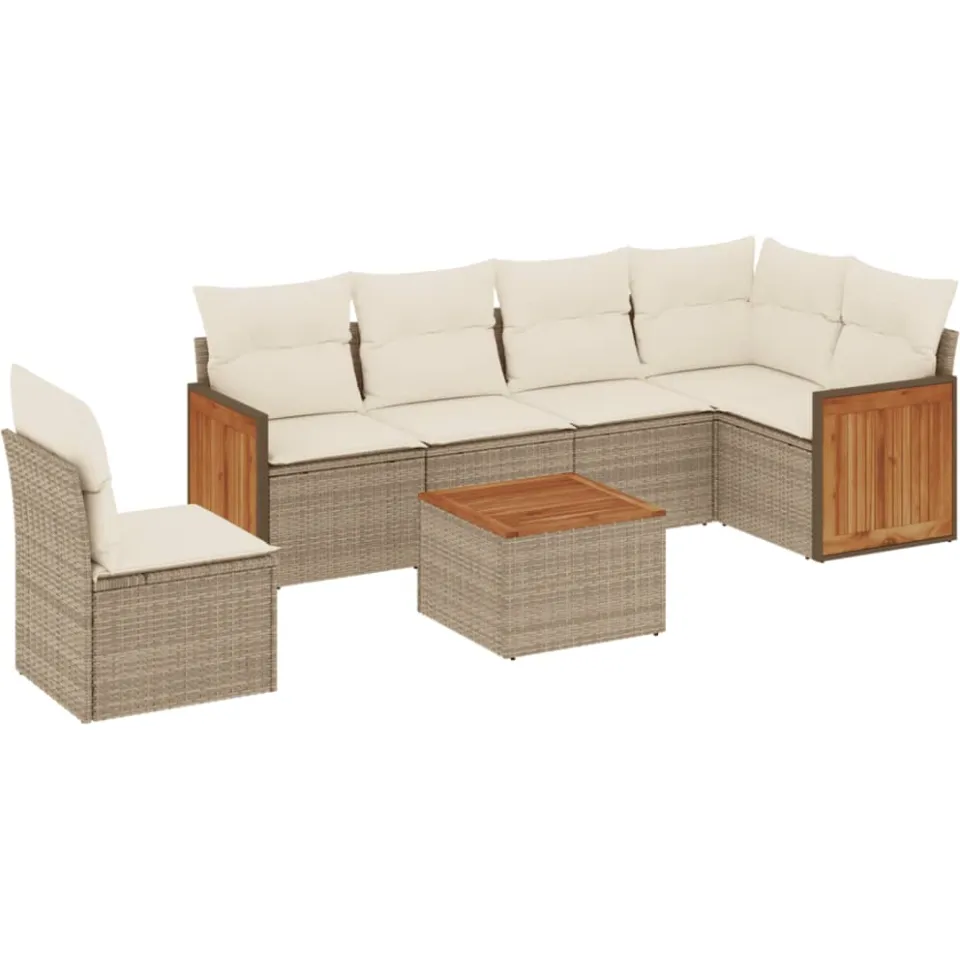 vidaXL 7-delige Loungeset met kussens poly rattan beige, foto 3