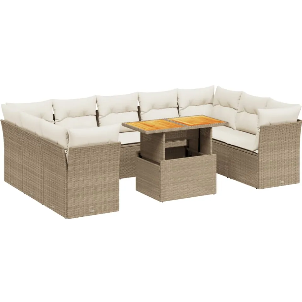 vidaXL 10-delige Loungeset met kussens poly rattan beige, foto 3