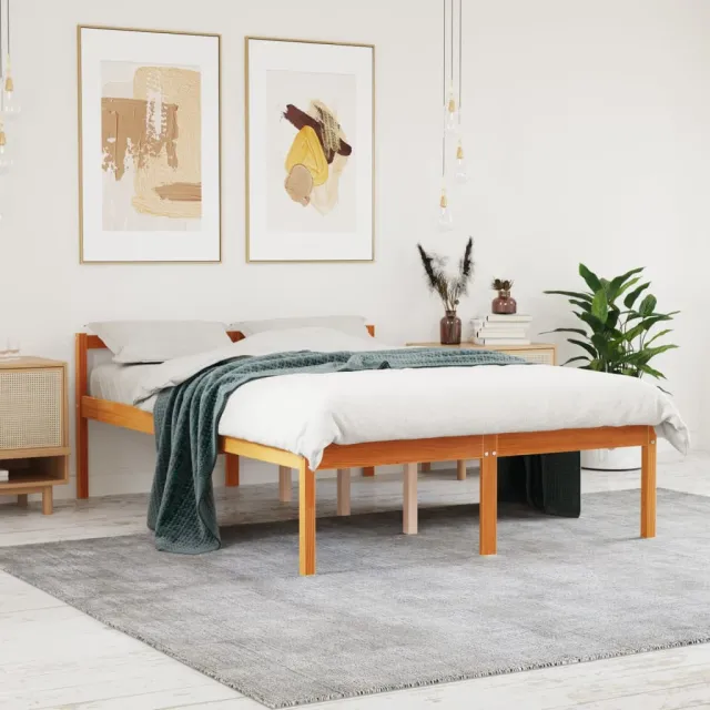 vidaXL Seniorenbed 135x190 cm massief grenenhout wasbruin
