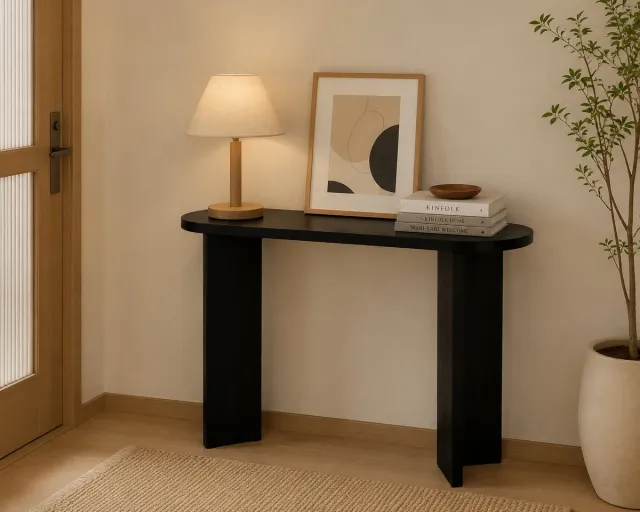 Lizzely Garden & Living Bijzettafel Japandi ovaal zwart melamine 120cm Hano japanse side table